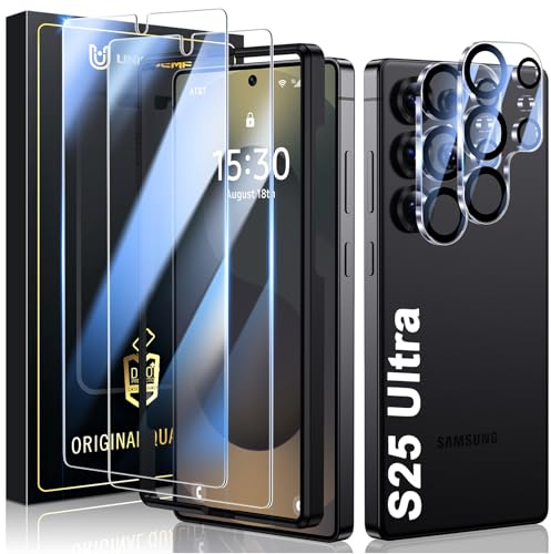 UniqueMe for Samsung Galaxy S25 Ultra Screen Protector -2+2 Pack Tempered Glass Screen Protector and Camera Lens Protector【Support Fingerprint】 Anti Scratch HD Clear Protector with Lens Protector