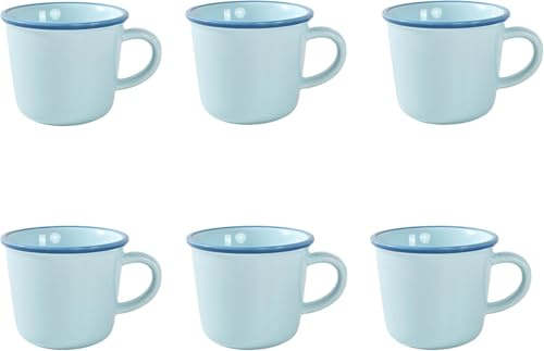 LOAMCRAF 12 Ounce (360ml) Porcelain Coffee Mugs, Set of 6 Mugs for Coffee, Tea, Milk, Cocoa, Light Blue