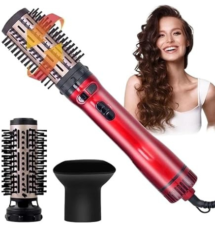 Praktischer, Rotierender Haartrockner Bürste In Rosa Mit Zwei Abnehmbaren Bürsten Größen Für Alle Haartypen Und Stylings Möglichkeiten