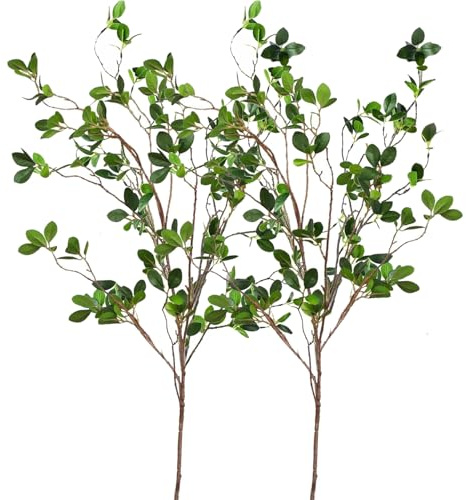 2 Stück 113 cm Künstliche Dekozweige, Künstliche Ficus Zweige | Blätter Grünpflanzen Äste (Ficus/Eukalytus/Oliven/Weide) – Vasenfüller für Frühling, Ostern, Zuhause, Hochzeit & Büro