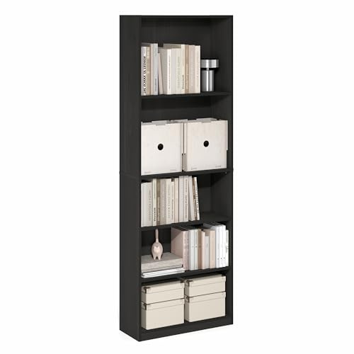 Furinno Jaya Bücherregal, 5-stöckig, Bücherregal, Bücherschrank, 9,5 x 24,6 x 71,1 cm, für Homeoffice, Wohnzimmer, Espresso