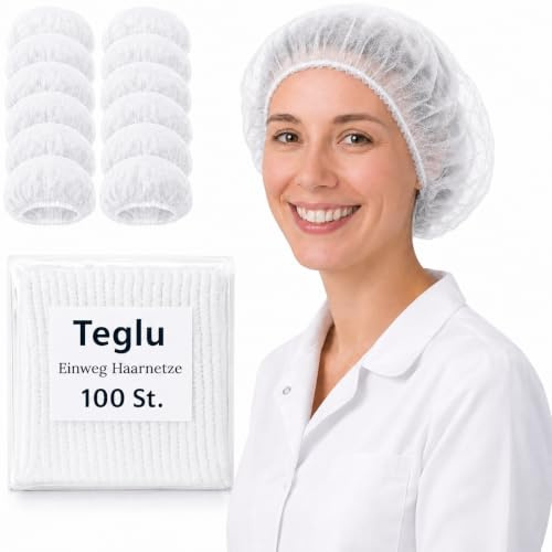 Teglu 100 Stück Haarnetz Küche - Medizinische Netzhaube Einweg - XL Hair Bonnet & OP Haube, Atmungsaktiv Latexfrei mit Elastikband, Hygienische Kopfhaube für Gastronomie Klinik Labor