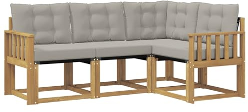vidaXL Outdoor-Sofagarnitur mit Kissen 4 pcs Weiß und Hellgrau, Gartenmöbel, modernes Sofa-Set für draußen, Loungebereich, haltbare Terrasse zum Entspannen und Wohlfühlen