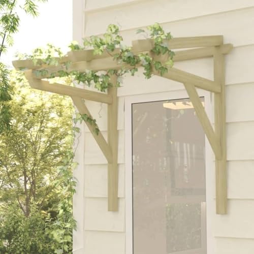Mokuyary Auvent de Porte 100x100x80 cm Extérieur | Bois de pin massif imprégné Marquise de Porte, Toit Abri Protection Pluie pour d'entrée Maison Fenêtre Vitrine