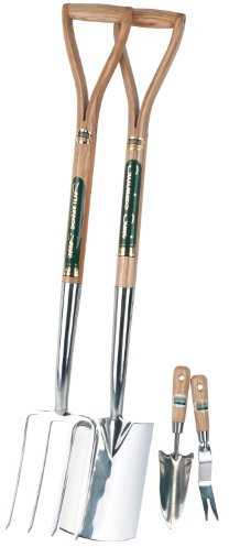 Draper Expert 89903 Set aus Grabegabel und Spaten aus Edelstahl mit FSC-zertifizierten Eschenholzgriffen und gratis Umtopfkelle und Unkrautjäter
