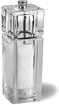 Cole & Mason H33502P Cube Clear Salt Mill, Precision+, Acrylic, 145 mm, Single, Includes 1 x Salt Grinder
