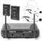VONYX STWM712H Dual Channel VHF Wireless Microphone System with Two Headset Mics, Bodypacks & Receiver for Vocals, Presentations, DJs, Karaoke & Live PA Events