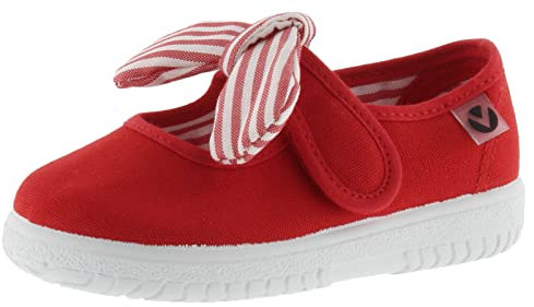 victoria Merceditas Unisex Ojalá Lona & Tira Adherente & Lazo Rayas 105110 para Niños Rojo 21