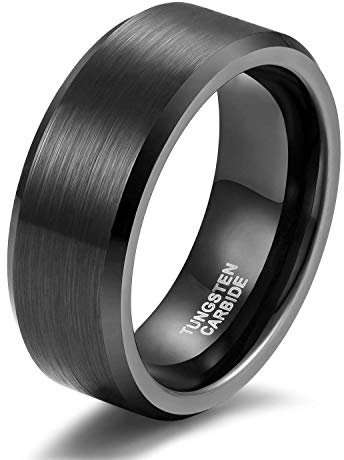 Titaniumcentral Damen Herren Ringe aus Wolframcarbid Gebürstet Schwarz Verlobungsringe Trauringe(Schwarz(8mm),68 (21.6))