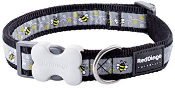 Red Dingo Bucklebone Dog Collar Design, Bumble Bee Black, X-Small 12mm