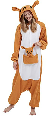 Magicmode Unisex Pyjamas Jumpsuit Tierkostüm Känguru Onesie Damen Herren Karneval Nachtwäsche Größe XL