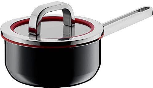 WMF Fusiontec Functional Stielkasserolle 16cm Glasdeckel mit Abgießfunktion, Kochtopf klein 1,3l, Induktion, High-Tech Keramik, kratzfest, schwarz