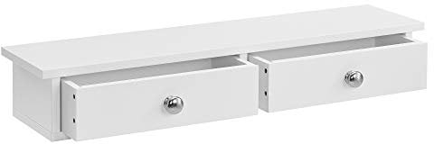 [en.casa] Wandregal Geeste Nachttisch hängend mit 2 Schubladen Nachtschrank Wandmontage Hängeregal 60 x 15 x 10 cm Schweberegal Weiß