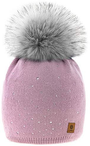 MFAZ Morefaz Ltd Damen-Wintermütze mit Schal und Mütze, gestrickt, Bommel Gr. Erwachsene, Rose Pink Verona