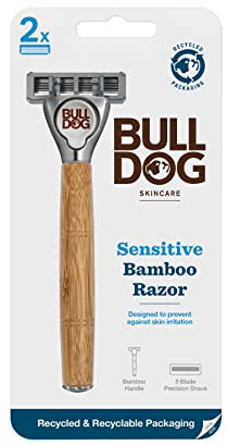BULLDOG SKINCARE - Sensitive Bamboo Razor Smooth Glide Razor Handle + 2 Blade Refills