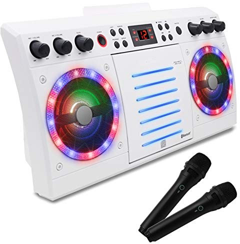 Beatbox Karaoke Machine CDG/CD+G. Built in Disco Lights. Includes 240 Song Family Party Hits Pack & 2 Microphones (Wireless Microphones)