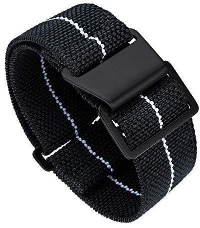 BINLUN Nylon Uhrenarmband Elastic Marinetaucher Fabric Nylon-Armbänder Stoff Militär Ersatz-armband Uhr Hakenverschluss Damen&Herren 18/20/22mm(Schwarz-Weiss, Schwarze Schnalle,22mm)