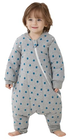 Duomiaomiao Saco de dormir de invierno para bebé con piernas de 3,5 TOG, 100 % algodón, saco de dormir cálido con piernas para bebés con pies de 2 a 3 años, Estrella
