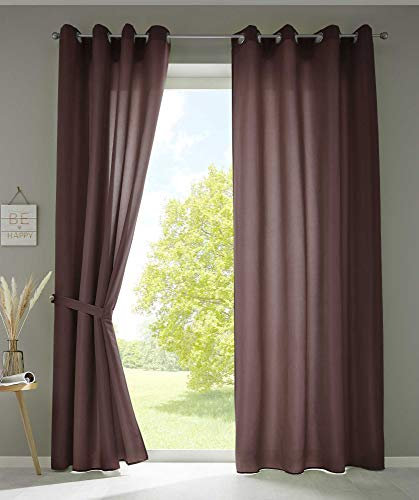 Gardinenbox 2er Set Vorhänge Schal Ösen »Berlin« HxB 245x140 cm Braun Blickdicht Microsatin Lichtdurchlässig Uni Matt, 20405N2