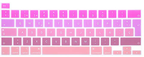MMDW Spanish Language ESP Silicone Keyboard Cover Skin for MacBook Pro 16 2019 A2141 for MacBook New Pro 13.3 inch A2338 M1/A2251/A2289 with Touch Bar & Touch ID European Version(Ombre rose)