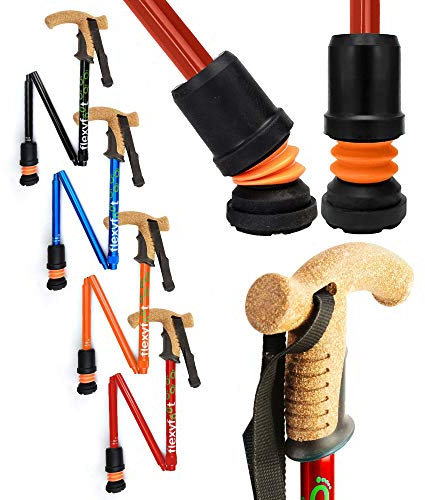 Flexyfoot Shock Absorbing Cork Handle Folding Walking Stick – Choice of Colours Available Here – Improved Comfort, Improved Grip, Improved Safety – Colour: Red, P99339