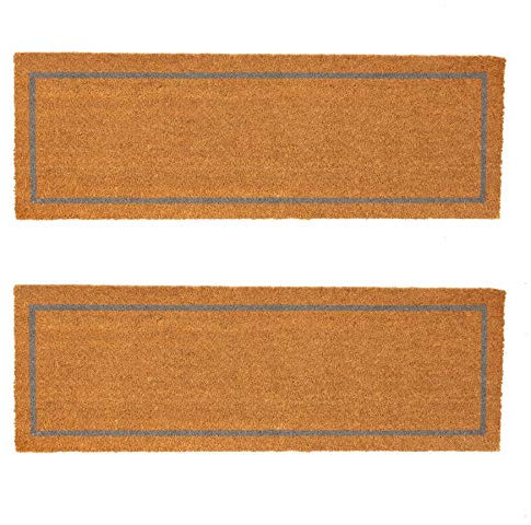 Nicola Spring Coir Double Door Mats - 120 x 40cm - Grey Inset - Pack of 2 - Decorative Indoor Large Front Door Mat Entry Dirt Trapper Rug Outdoor Boot Scraper Non Slip Backing Doormat