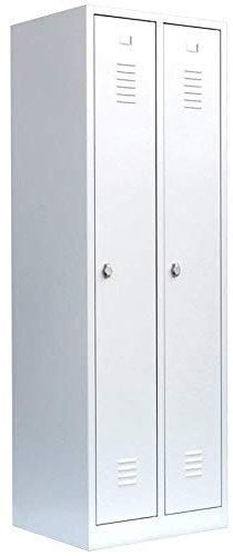 Lüllmann Spind für 2 Personen Spindschrank komplett montiert 180x50x50cm Garderobenschrank 2 Abteile grau Kleiderspind