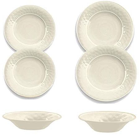 Crackle Glaze Cream - Melamine/Plastic 6 Piece Outdoor Dinnerware - Set for 2
