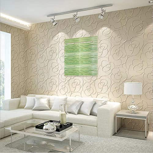 MEAIHOME Modern Simplicity 3D Rose Pattern Non-Woven Flocking Deep Embossed for Living Room Bedroom Wallpaper Roll 0.53m (1.73' W) x 10m (32.8' L) = 5.3㎡ (57 sq.ft) Non-Pasted (Cream)