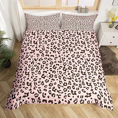 Homemissing Housse de Couette Imprimé Léopard Ensembles de Housse de Couette Imprimés Guépard Rose Noir Parure de Lit Léopard 140x200cm Motif Animal Safari Décor de Chambre Ultra Doux