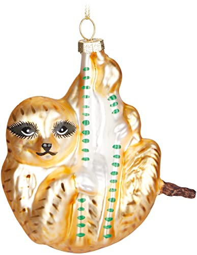 BRUBAKER Faultier Braun Gold - Handbemalte Weihnachtskugel aus Glas - Mundgeblasener Christbaumschmuck Figuren Lustig Deko Anhänger Baumkugel - 10,8 cm