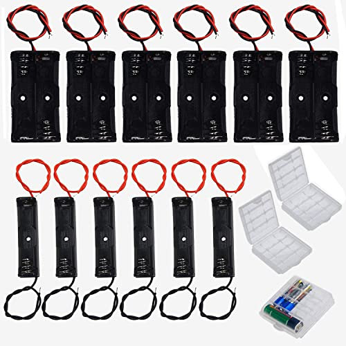 GTIWUNG 6 Stück 1.5V Akkuhalter AA, Batteriehalter 1.5V + 6 Stück Batterie-Halterung 3V, 2 x 1,5 Batteriefach, AA Batterie Halterung Doppelt, für AA Batterie Halterung mit Anschlusskabel
