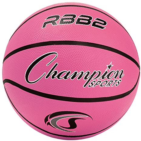 Champion Sports Rubber Junior Basketball, Heavy Duty - Pro-Style Basketballs, and Sizes - Premium Basketball Equipment, Indoor Outdoor - Physical Education Supplies (Size 5, Pink)