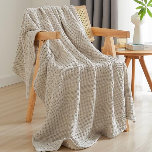 PHF Überwurfdecke aus 100% Baumwolle, Waffelmuster, luxuriös, dekorativ, weich, atmungsaktiv, hautfreundlich, für alle Jahreszeiten, perfekt strukturierte Decke für Couch, Bett, Sofa, 127 x 152,4 cm,