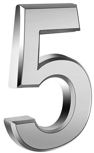 Hausnummer, 3D Silber Acryl Hausnummer, Höhe 7.5cm, selbstklebende Haus-Nummer für Tür, Briefkasten, Außen Wetterfest (Silber 5)