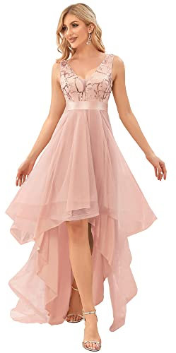 Ever-Pretty Robe d'Invité de Mariage Col V Paillettes High Low sans Manche Robe Femme