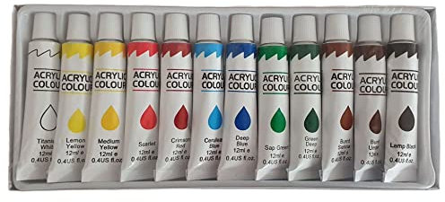 Tapefactory24 Acrylfarben Set mit 12 Farben - je 12 ml, für Leinwand, Holz, Keramik, Stoff, für Maler, Erwachsene und Kinder, Nicht Verblassend