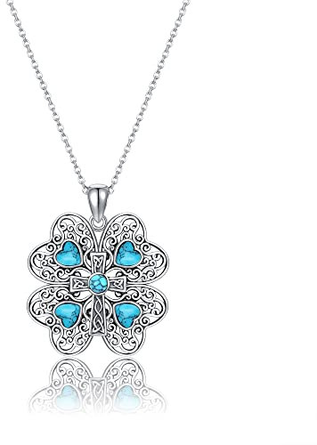 VENACOLY Vier Kleeblatt Kette Sterling Silber Herz Türkis Kreuz Halskette Glücksbringer Vierblättriges Schmuck Glück Geschenk für Frauen Damen Mädchen