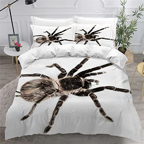 VIROGE Bettwäsche Spinne 135x200 4teilig Bettbezug Weich Mikrofaser mit Reißverschluss Tier Vogelspinne Bettwäsche Set Mädchen Jungen Winterbettwäsche mit Kissenbezug 80x80 cm