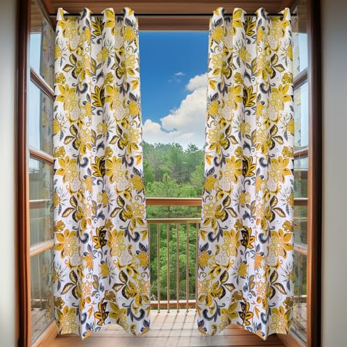 MAKA 2PZ Tende per Interni 8 Occhielli 140 x 285 cm Tenda Finestra Julia Fiori Moderna per Soggiorno 100% Poliestere Ombreggianti Camera Letto Diametro Anello 5cm Decorativa Para Sole (Giallo)