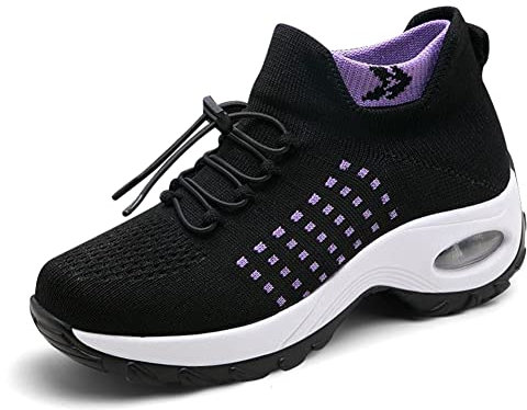 PADGENE Scarpe da Corsa con Cuscino a Maglia Donna Scarpe da Corsa di Viaggio Casual Scarpe Da Ginnastica Corsa Palestra Fitness Scarpe Sportive Moda All'aperto, Z Nero Viola Classico, 37 EU