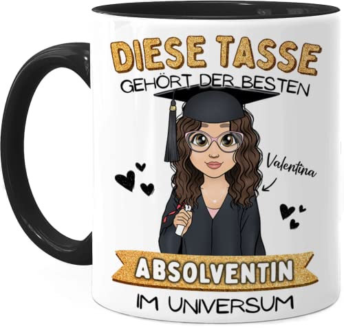 Tassenliebling® Abitur Bachelor Master Tasse personalisiert Schwarz – Beidseitiger Druck – Abschluss Tasse für Absolventin – Schulabschluss & bestandene Prüfung