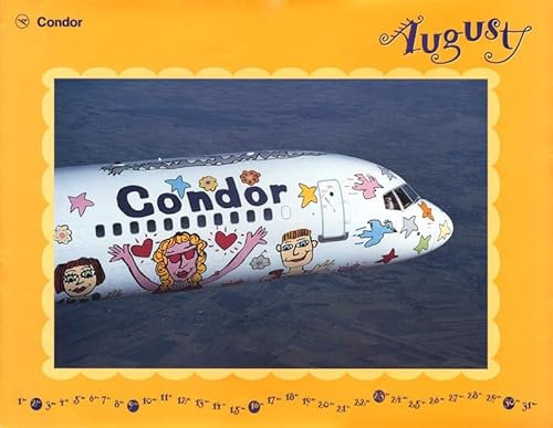 Plakat James Rizzi Condor Kalender 1998 August Bird auf Boeing 757 auf Platte