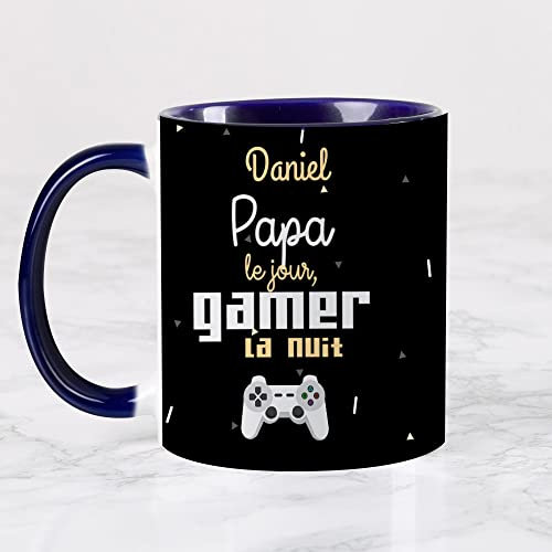 Wanapix | Tasse Personnalisée Fête des Pères | Tasse à Café Personnalisable | Céramique Mug Fete des Pères | cadeaux papa | Va au micro-ondes | Bley Foncé - Papa & Gamer