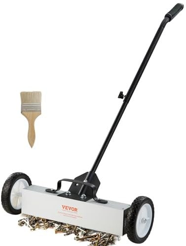 VEVOR 45Lbs Rolling Magnetic Sweeper with Wheels, 18-inch Large Magnet Pickup Lawn Sweeper, Push-Type Magnetic Pick Up Sweeper, Magnet with Telescoping Handle, Easy Cleanup of Workshop Yard Garage