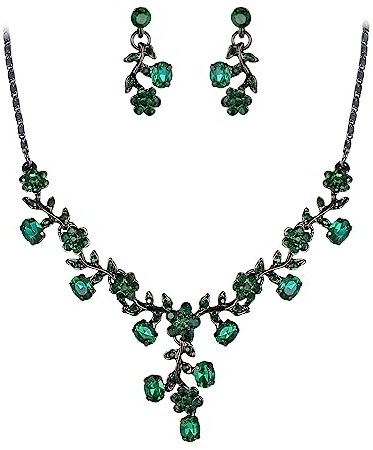 EVER FAITH Damen Schmuckset österreichische Kristall Hochzeits Blatt Weinlese Halsketten Ohrringe Schmuck Set Grün Schwarz-Ton