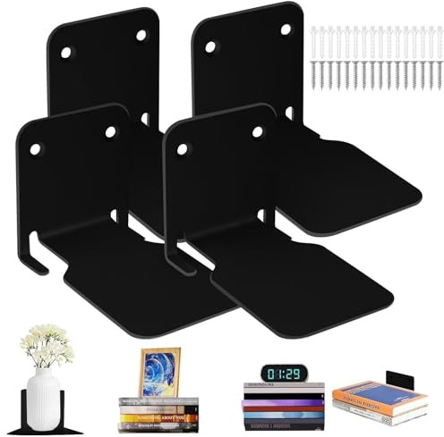 Hengrongshen Bücherregal Wand, 4 Stück Bücherregale Verdeckte Bohrinstallation, Unsichtbares Bücherregal Mehrzweck-Wandhalterung für Zuhause, Büro, Klassenzimmer, Bibliothek (Schwarz)
