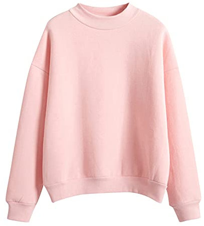 HOOUDO Damen Sweatshirt Langarm langärmelig, Rundhals-Top-Sweatshirt Pullover in Kastenform (Pink, XXL)