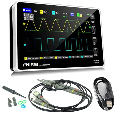 Treedix 1013D Plus Digital Oscilloscope, Signal Generator, Portable Handheld Oscilloscope with 100X High Voltage Probe, Dual Channels 100Mhz Bandwidth 1GSa/s Sampling Rate 7 TFT LCD Touch Screen