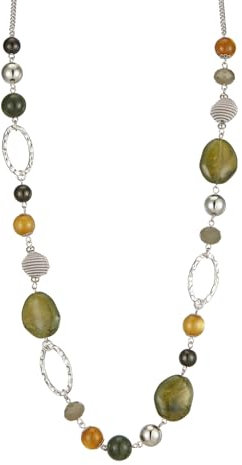 Bulinlin Silber Perplen Lang Kette für Damen Boho Statement Chain Halskette Modeschmuck Geburtstagsgeschenke für Frauen (52-Army green)